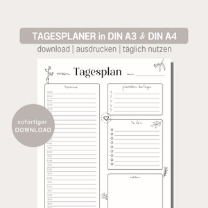 Tagesplaner DIN A3 und A4 | Home Office | To-Do Liste schlicht | digitaler DOWNLOAD | minimalistisch Lineart | Blümchen Wildblume | deutsch
