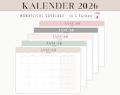 Kalender 2026 zum Ausdrucken als digitaler Download | Jahresplaner als monatliche Übersicht | Vorlage Monatskalender A4 Jahresübersicht