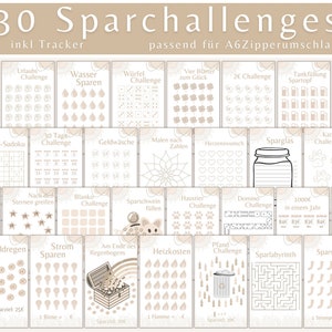 Sparchallenge A6 digitaler DOWNLOAD Budgetbuch Set | soft beige Boho | Umschlagmethode Sparbinder Zipper Cash Stuffing | deutsch Kleingeld