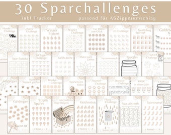 Sparchallenge A6 digitaler DOWNLOAD Budgetbuch Set | soft beige Boho | Umschlagmethode Sparbinder Zipper Cash Stuffing | deutsch Kleingeld