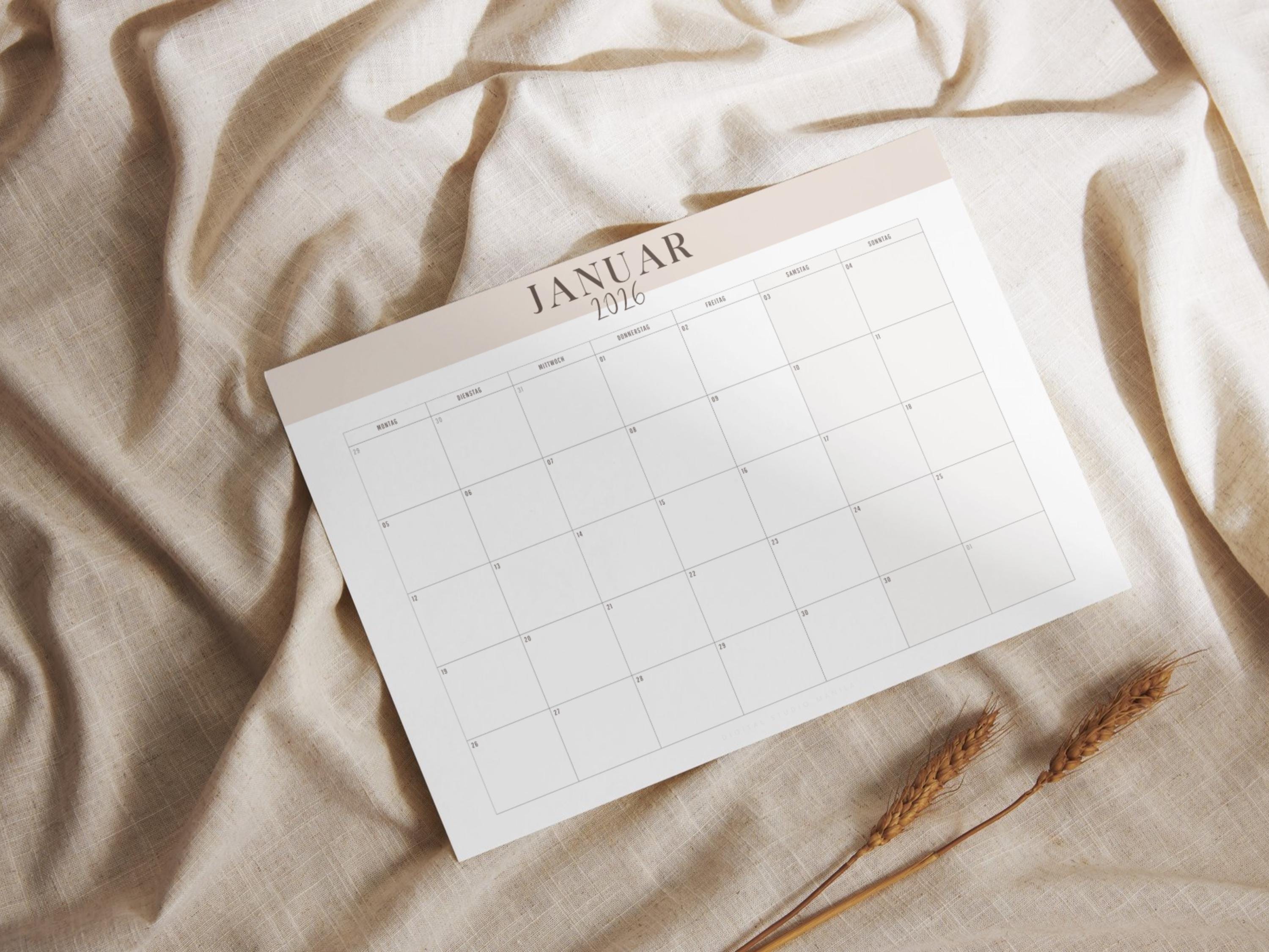 Kalender 2026 zum Ausdrucken als digitaler Download | Jahresplaner als