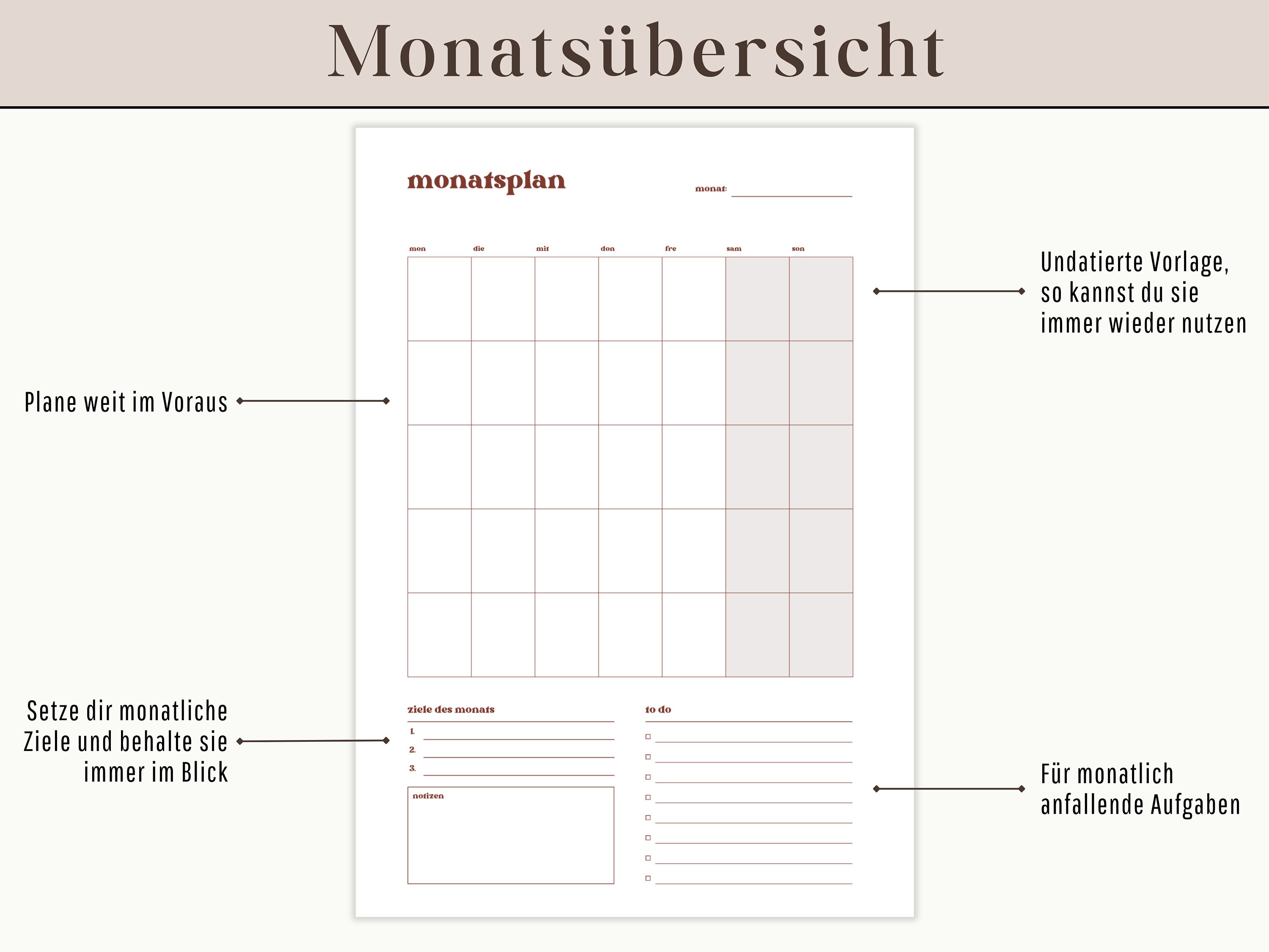 Tagesplaner Wochenplaner Monatsplaner zum Ausdrucken als digital