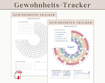 Habit Tracker Circle Print | monthly Habit Tracker Circle German Routine Challenge | Motivation planner habits trainer