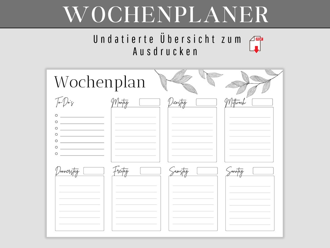 Wochenplaner als digital DOWNLOAD zum Ausdrucken (PDF) | Wochenplan