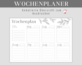 Weekplanner als digitale DOWNLOAD om af te drukken (PDF) | Weekplan ongedateerde sjabloon in het Duits | Weekoverzicht voor gezinsplanning