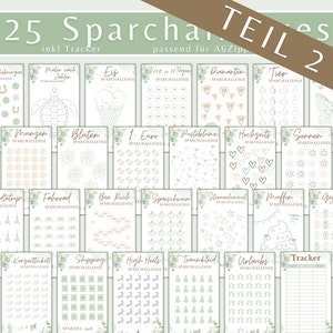 Sparchallenge A6 als digitaler DOWNLOAD Budgetbuch Set | Eukalyptus | Umschlagmethode Sparbinder Zipper Cash Stuffing | deutsch Kleingeld