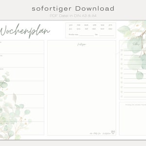 Wochenplaner DIN A3 und A4 | To-Do Liste für Familie auf deutsch 2023 | digital DOWNLOAD PDF | sanftes silbergrün Eukalyptus | minimal