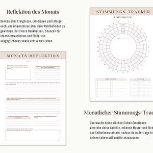 May include: A printable worksheet for monthly reflection and mood tracking. The worksheet includes sections for reflecting on the month's events, emotions, and accomplishments, as well as a mood tracker to monitor daily feelings.