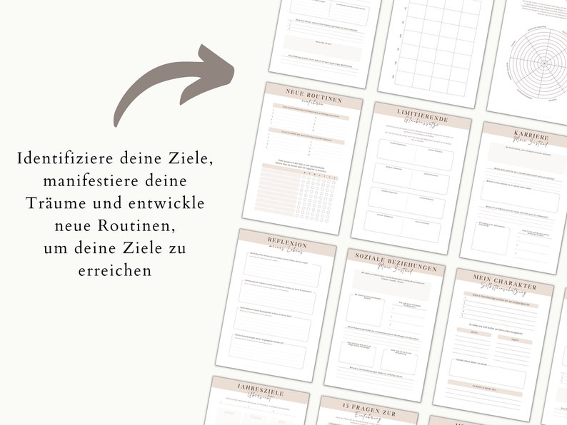 Selbstentwicklungs Planer zum Ausdrucken Coaching Vorlage Set digital Journal Manifestieren von Zielen Achtsamkeit Vision Board Workbook zdjęcie 3