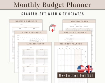 Budgetplanner Startset | Maandelijks afdrukbaar budgetspreadsheet Beginner | digitaal DOWNLOAD US Letterformaat | Sjabloon voor financiële planners