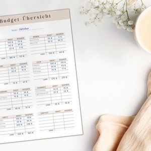 Utskrivbar månadsbudget A4 | Budgetplanerare Hushållsbok Finansiell planerare för nybörjare | Mall för översikt över utgiftsspårning bild 6