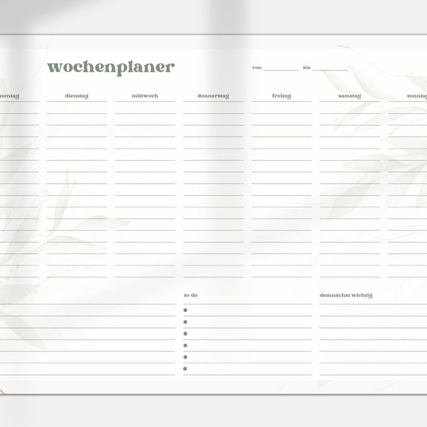 Weekly planner undated to print out in DIN A3 and A4 German version| digital DOWNLOAD PDF 2023 | gentle minimal design family planner