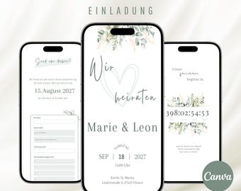 Wedding Website Canva Template | Digital Wedding Invitation | Wedding Website Template | RSVP, Countdown & Music