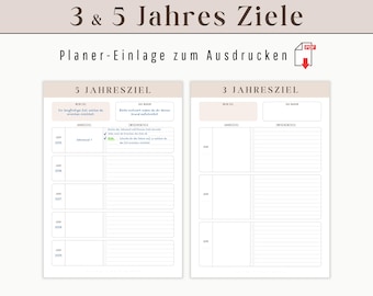 3 and 5 year goal planner as insert to print | Life Goal Planner template as digital download German | Annual goal with action plan