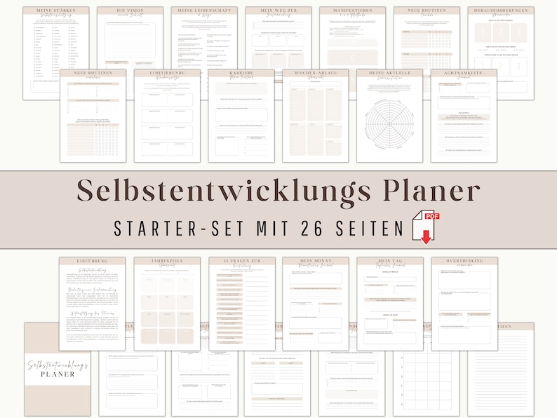 Zelfontwikkelingsplanner afdrukbare coachingsjabloon ingesteld digitaal dagboek met doelstellingen mindfulness vision board-werkmap afbeelding 1