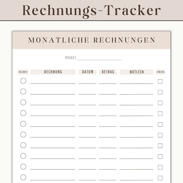 Rechnungstracker Bill Tracker Budget Planner | Checkliste monatliche Rechnungen Vorlage Geld Management | Planung persönliche Finanzen | PDF