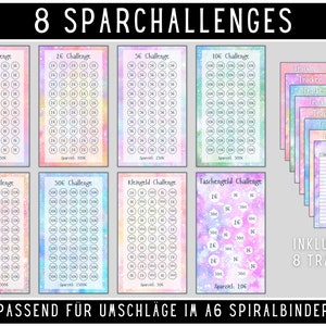 Monthly savings challenge for budget book | colorful pastel | digital DOWNLOAD | Savings Binder A6 Zipper Budgeting Method Set | German small change