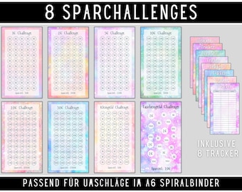 Monthly savings challenge for budget book | colorful pastel | digital DOWNLOAD | Savings Binder A6 Zipper Budgeting Method Set | German small change