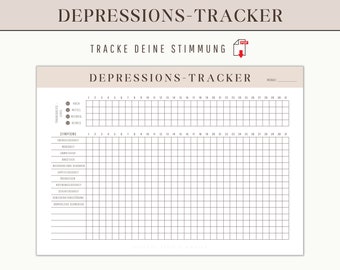 Seguimiento de la depresión imprimible | Diario del estado de ánimo PDF | Rastreador de estado de ánimo en alemán | Plantilla de diario de salud mental | Reflejar emociones