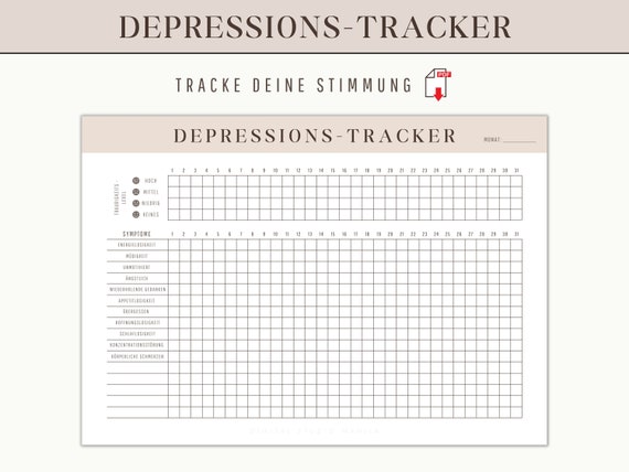 Depression Tracker zum Ausdrucken | Stimmungstagebuch PDF | Mood Tracker deutsch | Mental Health Journal Vorlage | Emotionen reflektieren