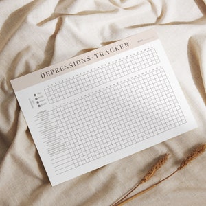 May include: A printable depression tracker with a grid for tracking symptoms over 30 days. The tracker includes a list of symptoms such as fatigue, insomnia, and appetite changes.