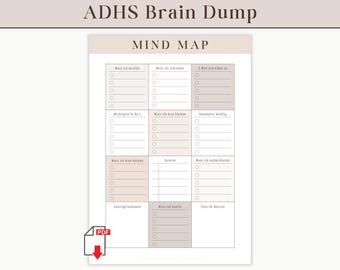 Brain Dump Mind Map PDF for printing | ADHD Planner Template A4 | Organize thoughts, collect to-dos, increase focus | Printable Planner