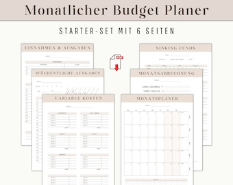 Budget Planer Anfänger Set | Monatlich Finanzplaner Vorlage für Einsteiger und Starter | Haushaltsbuch persönliches Geld Management DOWNLOAD