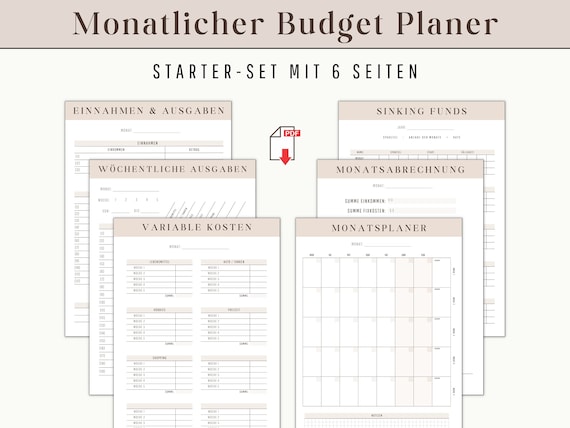Budget Planer Anfänger Set | Monatlich Finanzplaner Vorlage für Einsteiger und Starter | Haushaltsbuch persönliches Geld Management DOWNLOAD