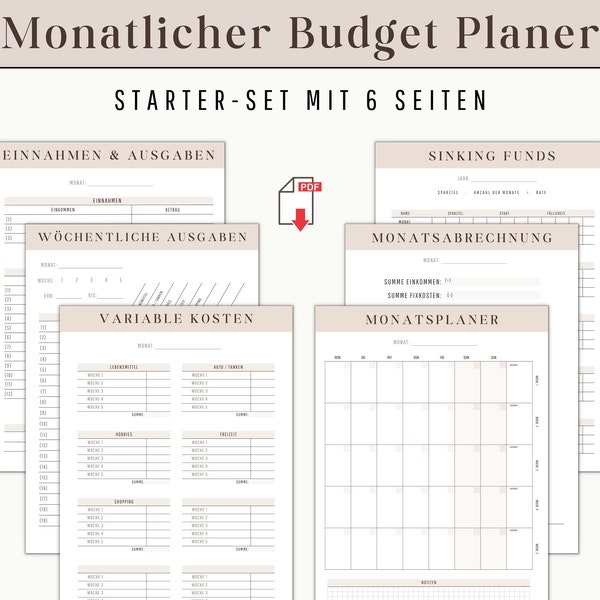 Budget Planer Anfänger Set | Monatlich Finanzplaner Vorlage für Einsteiger und Starter | Haushaltsbuch persönliches Geld Management DOWNLOAD