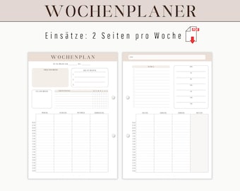 Weekplan PDF om af te drukken | Ongedateerd weekoverzicht als planner-inzetstuk voor ringband | Week op 2 pagina's als digitale DOWNLOAD