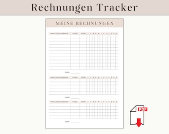 Bill Tracker German A4 | Printable Finance Planner Set | Budget Planner Savings Tracker Household Book Bill Tracker | Digital Download PDF