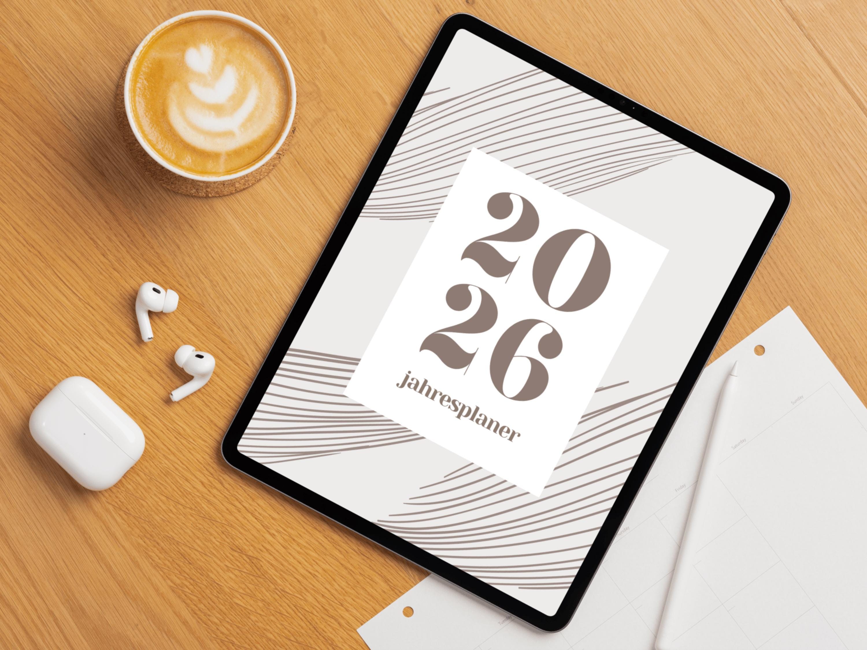 Digitaler Jahresplaner 2026 | Wochen und Monatsplaner 2026 | Für Tablet