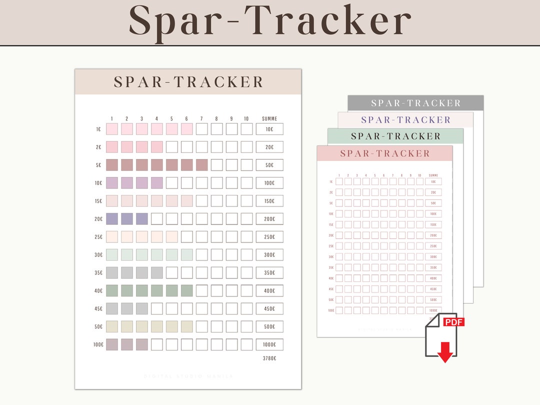 Financial Color Tracker Savings Tracker in 5 Different Colors Savings Challenge to Print Out ...
