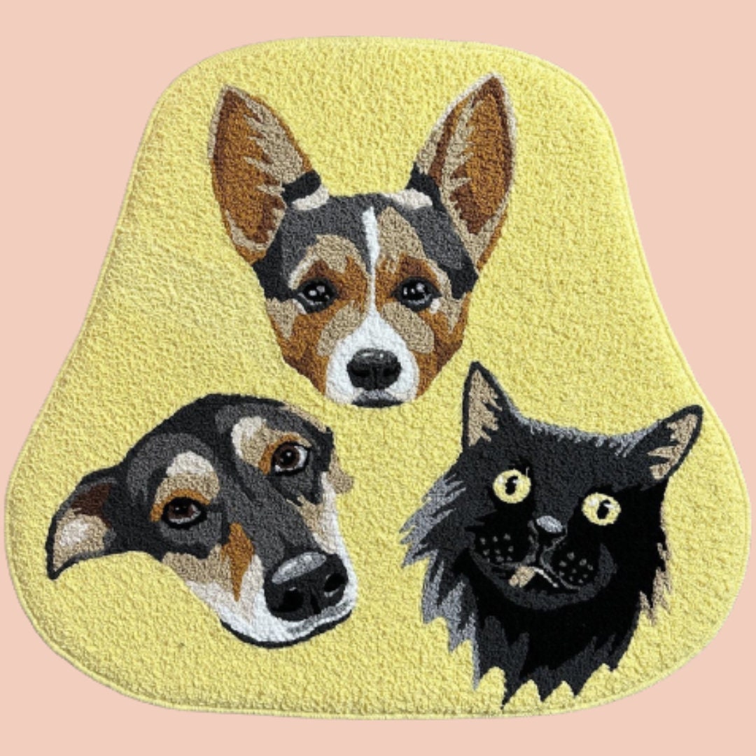 Custom Pet Portrait Rug Personalized Cartoon Pet Rug Animals Dog Cat Custom Pet Portrait Rug Personalized Cartoon Pet Rug Animals Dog Cat