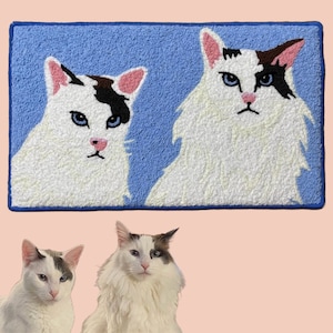 Custom Pet Portrait Rug - Personalized Cartoon Pet Rug, Animals, Dog, Cat, Handmade Custom Tufted Rug, Pet Portrait, Machine Washable, Gift