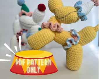 Clown Balloon Dog Crochet PDF PATTERN only removeable accessories - Amigurumi plush ENGLISH us terms - Beginner/Intermediate toy