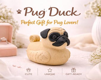 Pug Duck Gift | Pug Lover Gift | Funny Dog Duck | Pug Figurine | Cute Desk Decor | Dog Mom Gift | Pet Lover Gift
