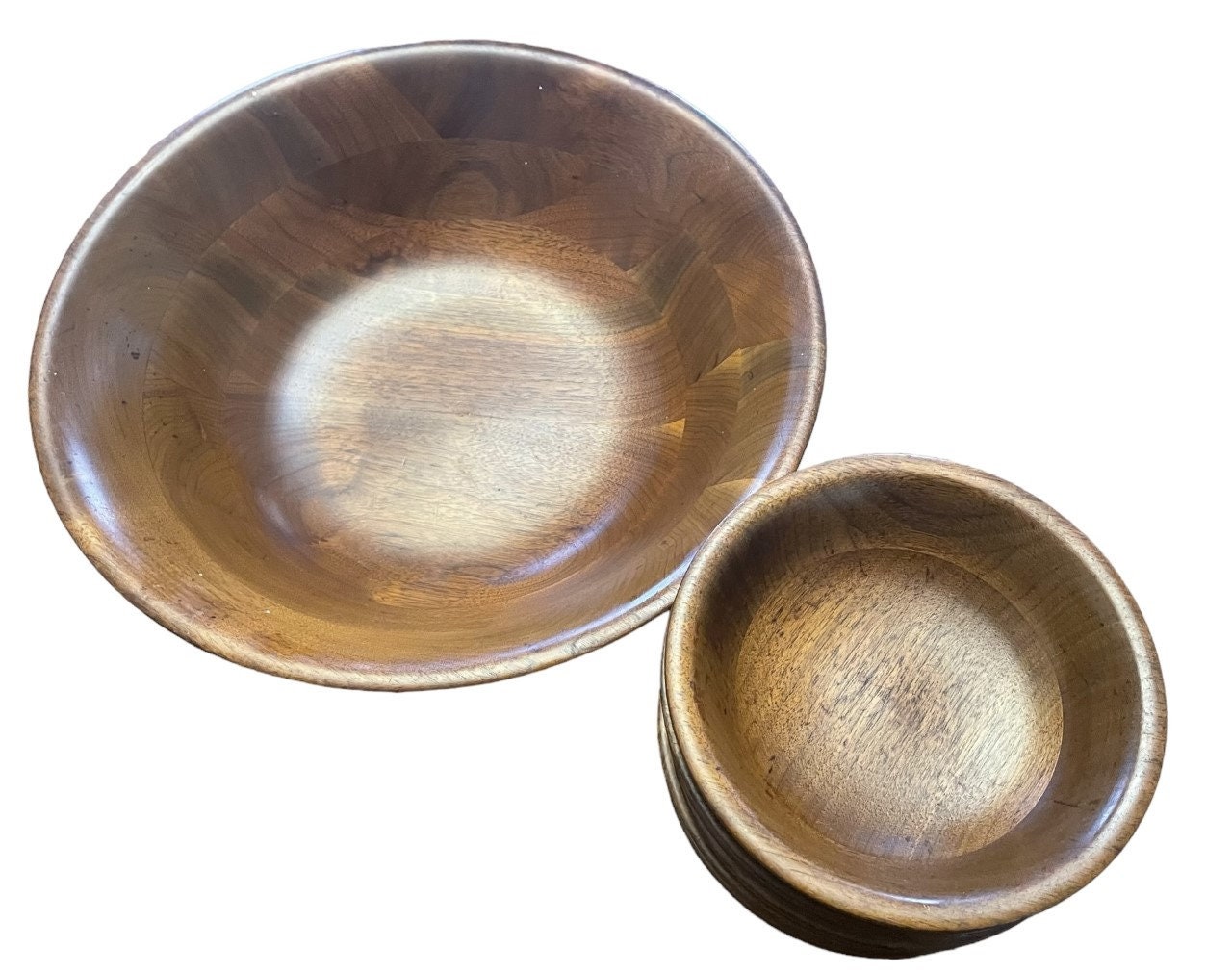 Vintage Walnut Salad Bowl Set Handcrafted Salad Bowl Set From Missouri Made in the USA 7 Piece