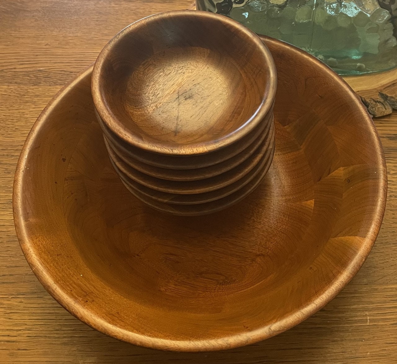 Vintage Walnut Salad Bowl Set Handcrafted Salad Bowl Set Etsy