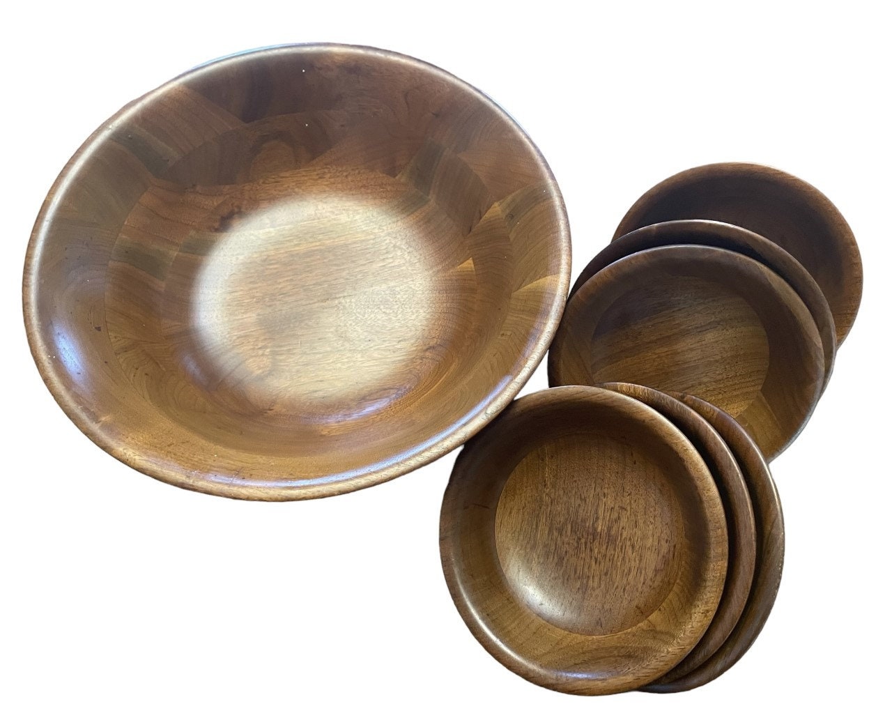 Vintage Walnut Salad Bowl Set Handcrafted Salad Bowl Set From Missouri Made in the USA 7 Piece