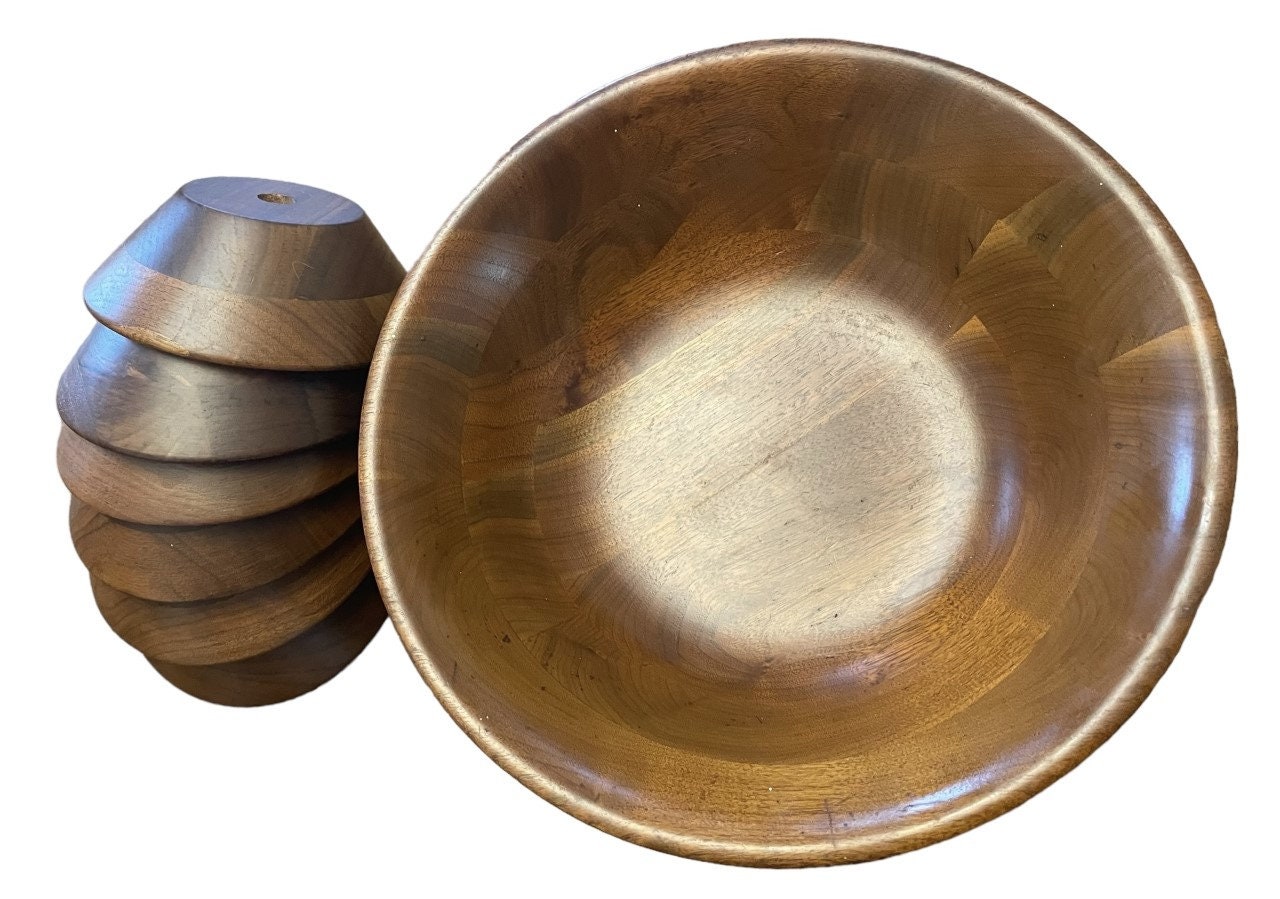 Vintage Walnut Salad Bowl Set Handcrafted Salad Bowl Set Etsy