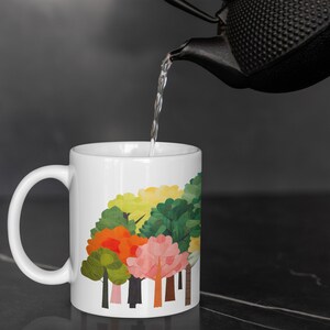Vibrant Forest Ceramic Mug, Floral Patterned Coffee Mug, Elegant and Stylish Ceramic Mug, Perfect Gift For Those Who Love Tree Themed Mugs