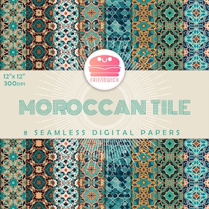 Carta digitale per piastrelle marocchine, carta scrapbook ornamentale verde, carta mediterranea, fiori di piastrelle verdi, festa marocchina