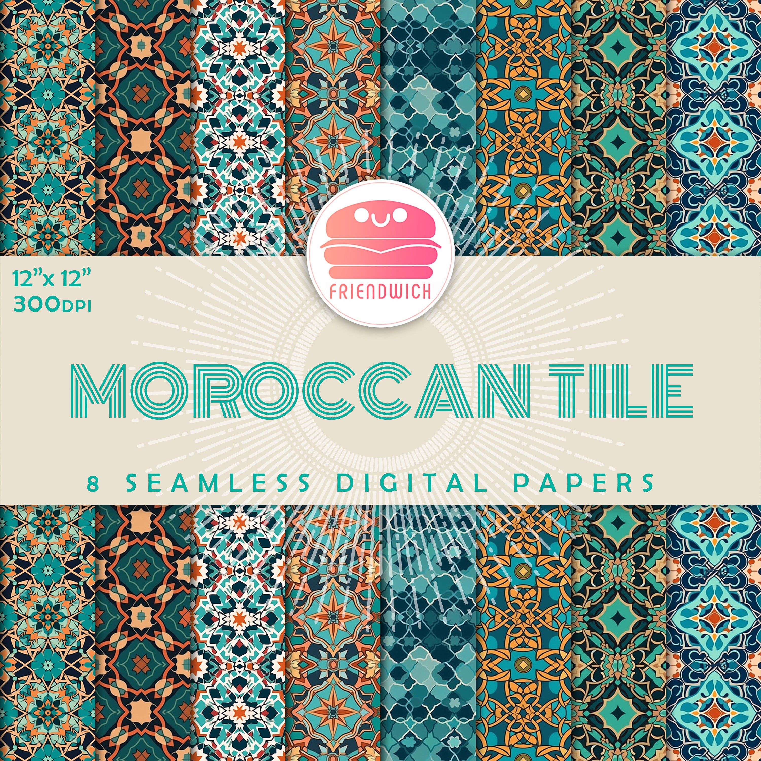 Moroccan Tile Digital Paper, Green Ornamental Scrapbook Paper ...