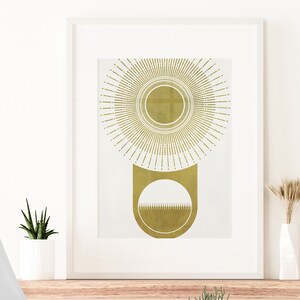 Sunrise, Boho Wall Decor, Minimalist Sun and Earth Wall Art, White Space Gold Sun, Mid Century Modern, Printable Poster