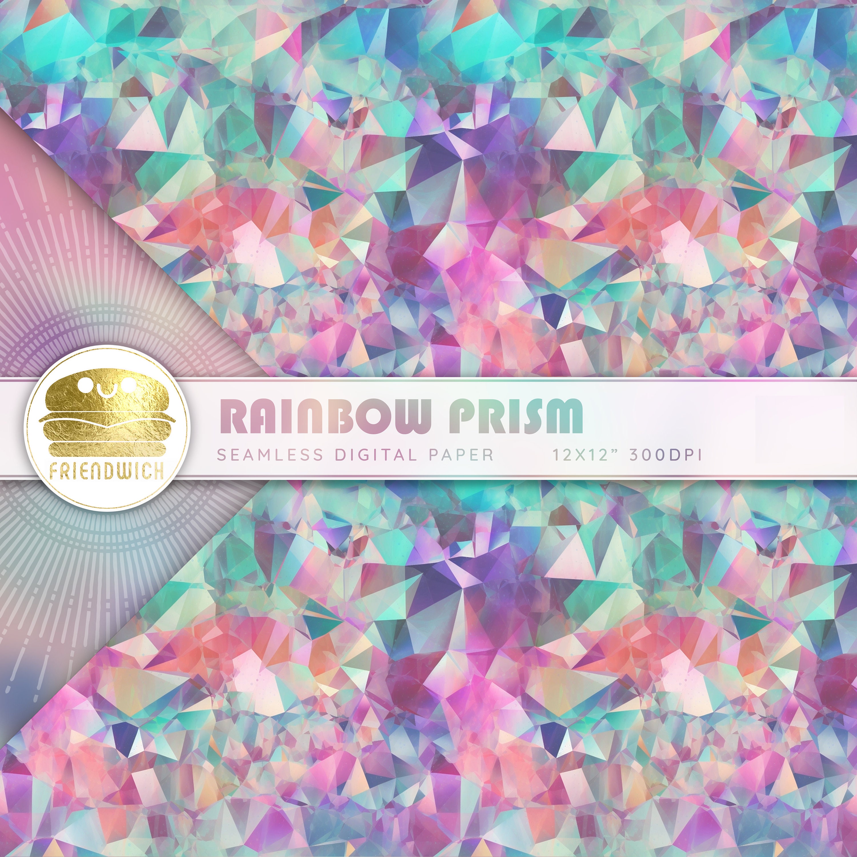 Iridescent Rainbow Digital Paper, Shiny Holographic Scrapbook Paper ...