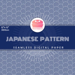 Japanese Pattern Paper, seamless pattern, traditional scrapbooking pattern, printable digital paper, blue white