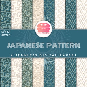 Japanese Pattern Paper, seamless pattern, traditional scrapbooking pattern, printable digital paper, green gold