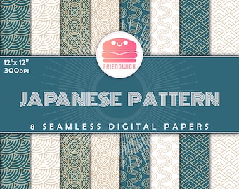 Japanese Pattern Digital Paper, SEAMLESS Blue Sashiko Pattern