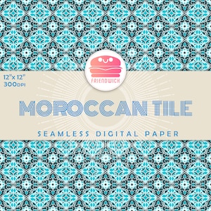 Carta digitale Marocchino Blue Tile, Aqua Ornamental Scrapbook Paper, carta mediterranea, fiori di piastrelle blu, festa marocchina